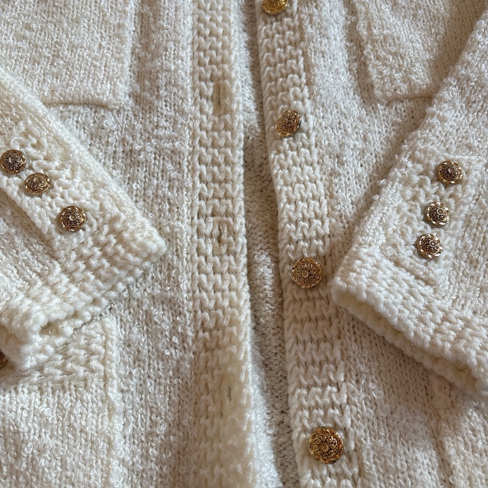Western Collection Cream Bouclé Cardigan with Gold Buttons - Picture 3 of 6
